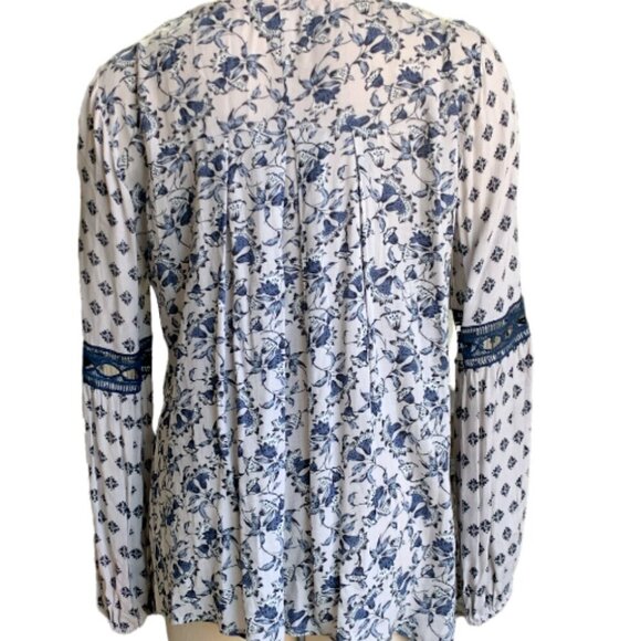 Clover + Scout M BOHO Lagenlook LS Blouse Mixed Floral Ladder Lace Trim 23G - Picture 6 of 8